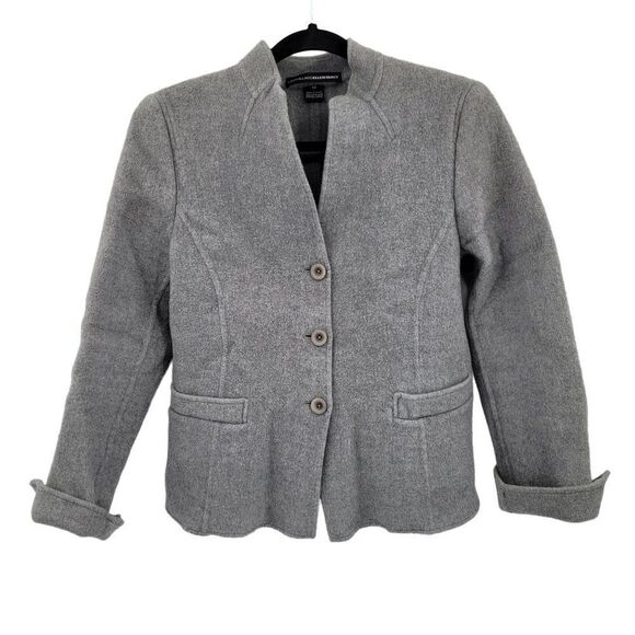 Linda Allard Ellen Tracy Blazer Wool Angora Military Band 3 Button Gray Sz 12 - Picture 1 of 11